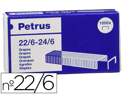 Caja 1.000 grapas Petrus nº 22/6 galvanizadas